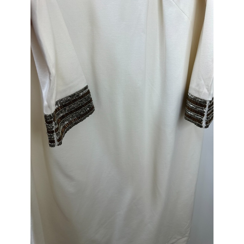 New Christian Siriano x J.Jill Cream Ponte Knit Beaded Cuff Dress Large Tall LT - Picture 7 of 16